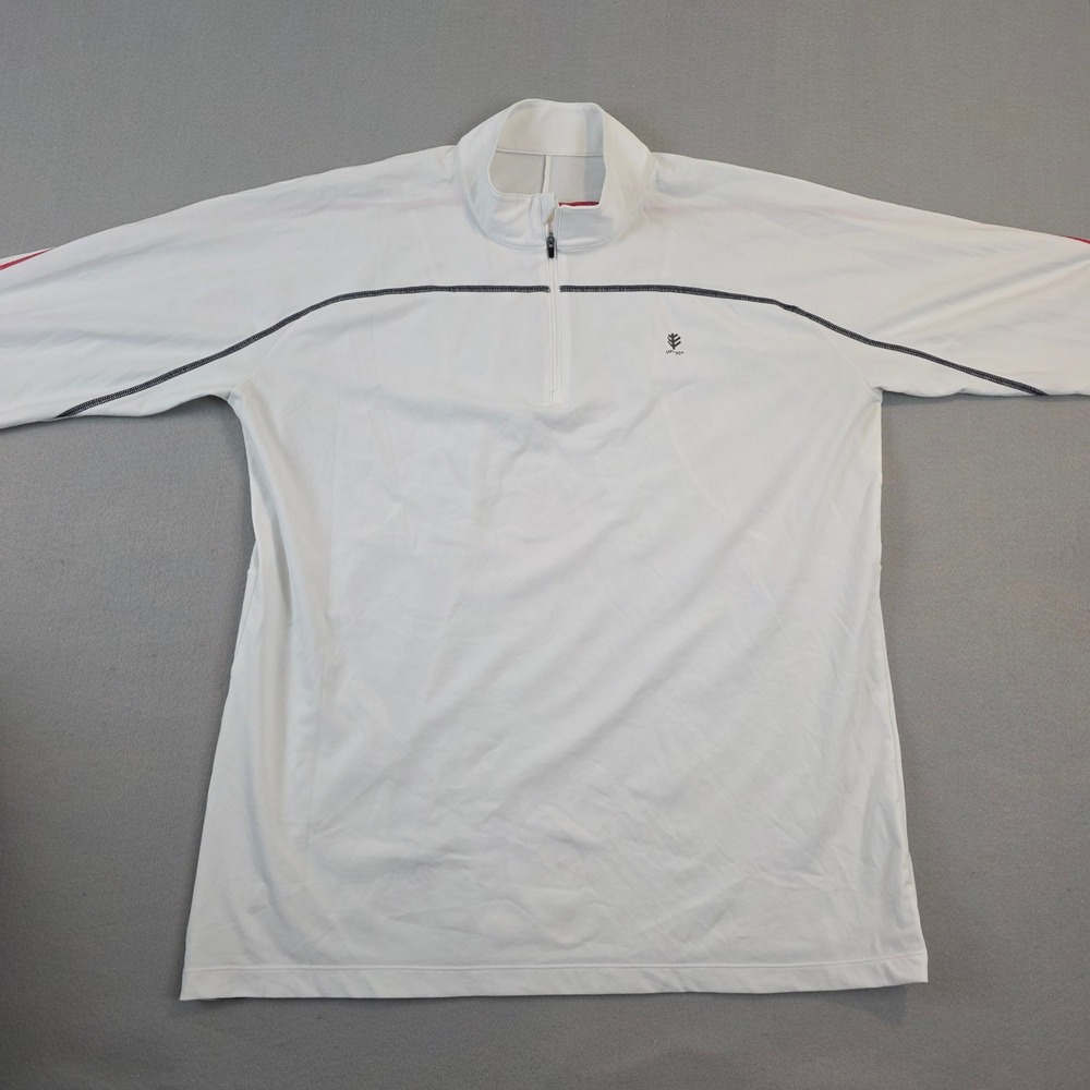 Coolibar Mens XL White UPF 50+ Quarter Zip Popover Sun Shirt Long Sleeve Active - Picture 3 of 11